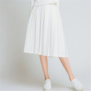 冬季高腰百搭白色半身裙长款大摆裙风琴百褶裙