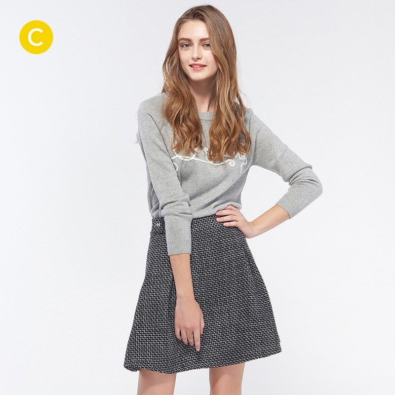 cachecache 百搭学院风字母绣花圆领灰针织衫2519048229