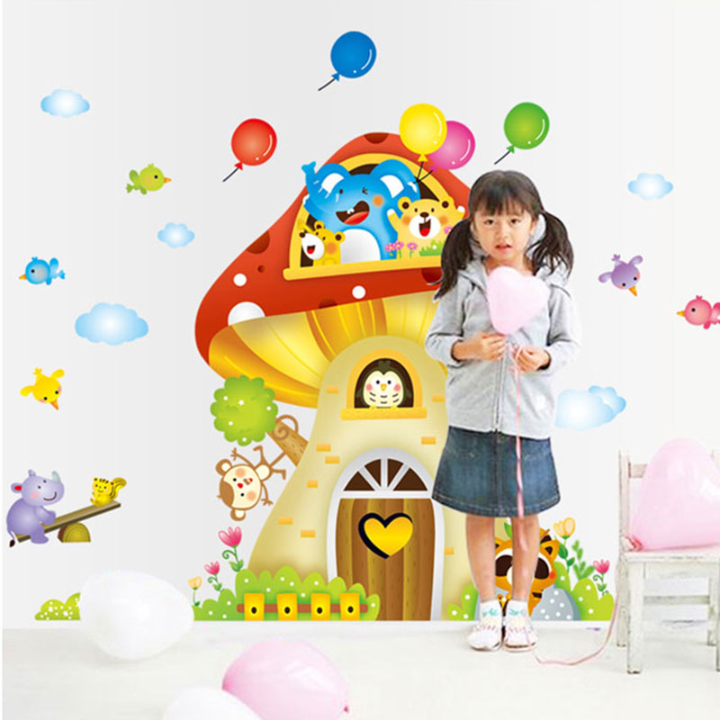 特大卡通儿童房可移除墙贴纸宝宝卧室装饰贴画幼儿园装饰品蘑菇屋产品展示图4
