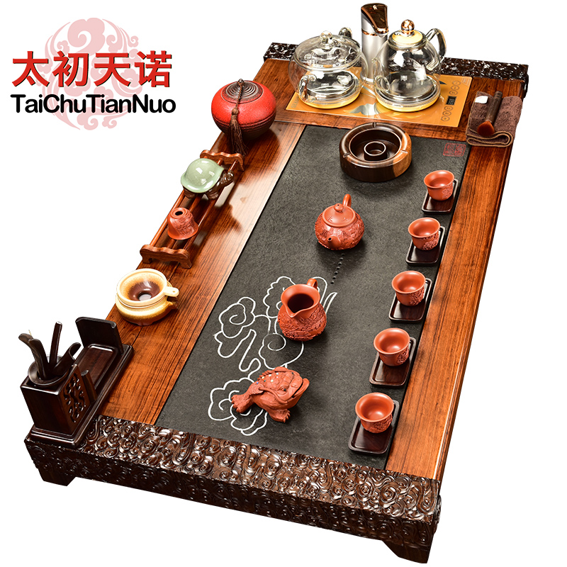 The beginning day, violet arenaceous kung fu tea set sandalwood carved mahogany four one automatic stone tea tea tray furnace