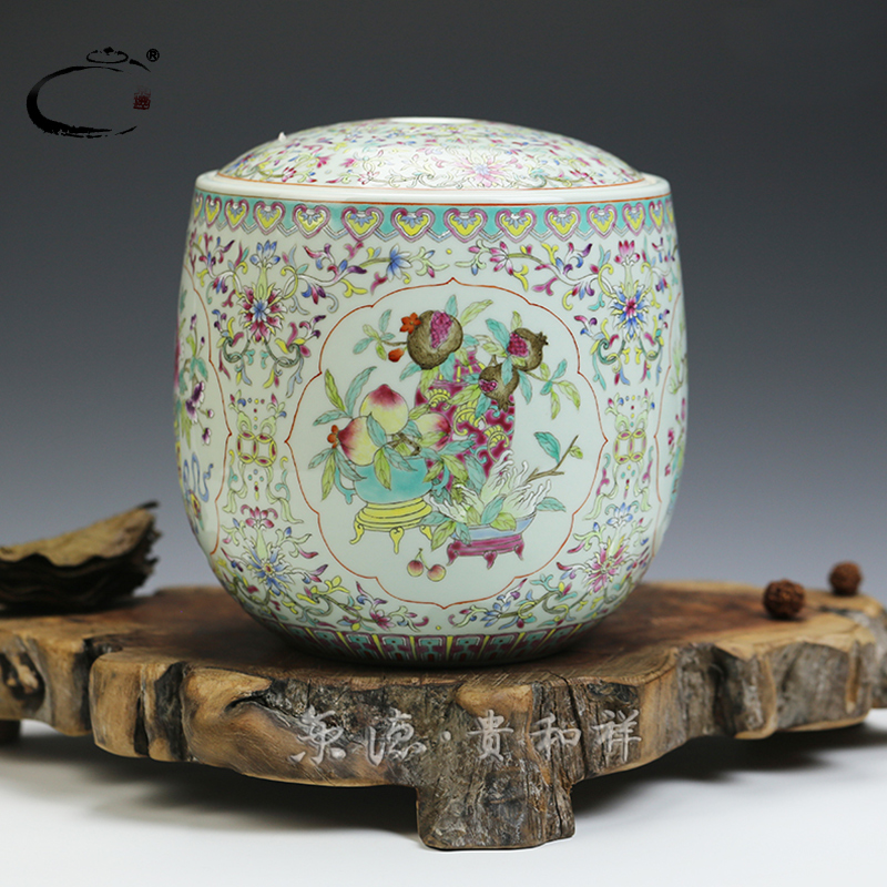 Jing DE and auspicious pastel caddy fixings jingdezhen hand - made ceramic POTS box sealed as cans of storage tank