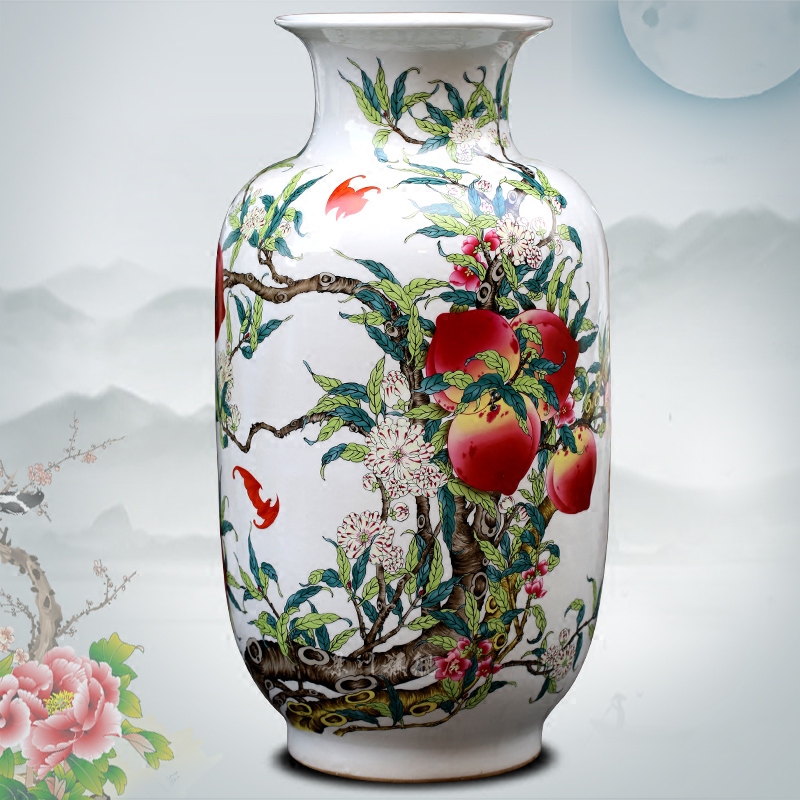 Jingdezhen ceramic peach figure dried flower flower vase household living room a study table desktop medium place adorn article