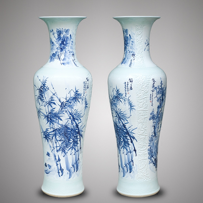 Jingdezhen blue and white ceramics hand - made the by patterns of large vases, Chinese style living room TV cabinet furnishing articles