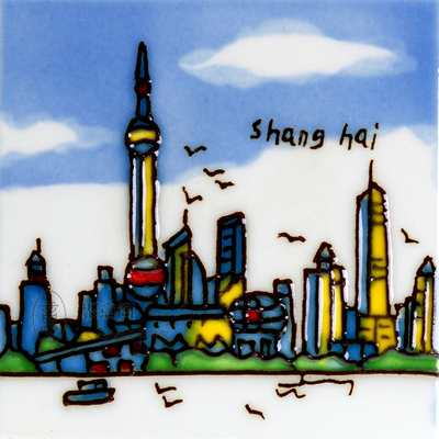 手绘小瓷板画 上海特色礼品工艺品 东方明珠小摆件上海旅游纪念品