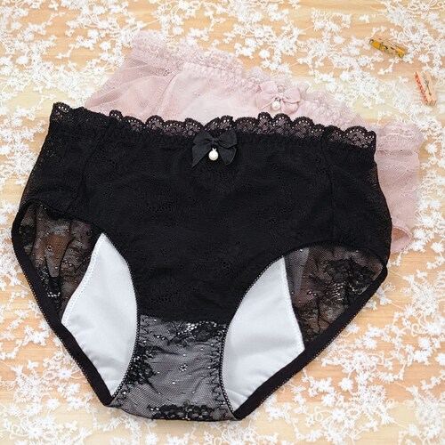 卫生裤生理裤女士纯棉透气抗菌防漏高腰黑蕾丝性感月经内裤女防漏_7折