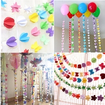 Three-dimensional pendant paper pull flower childrens birthday party wedding wedding arrangement wave ball balloon pendant color strip