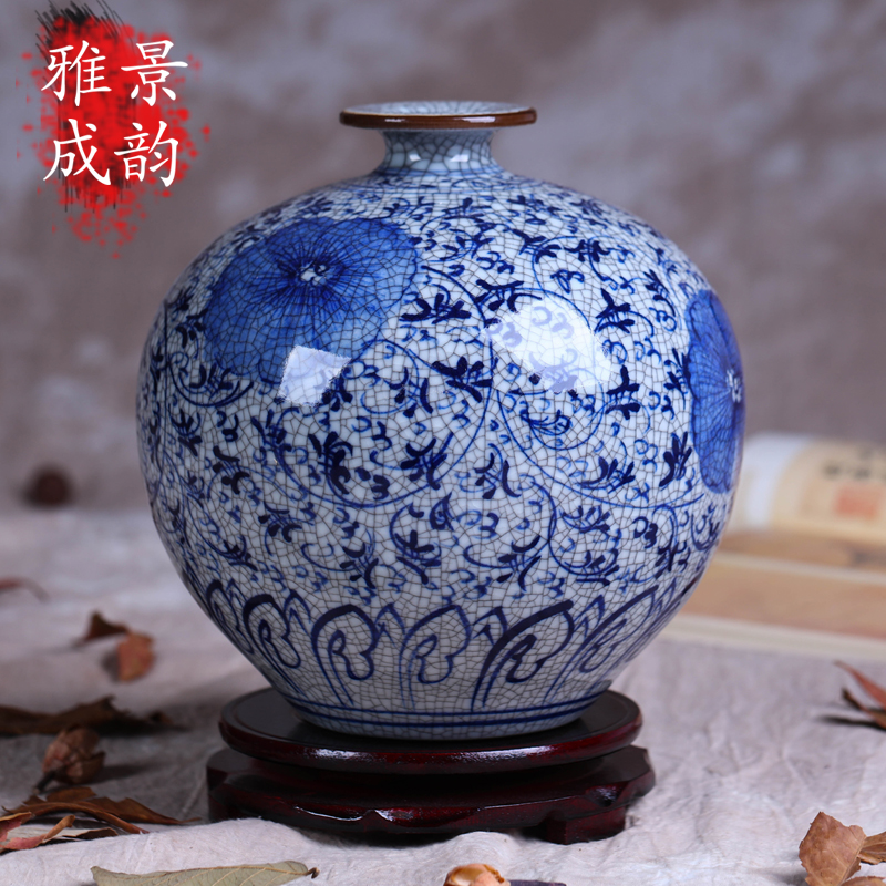 Jingdezhen ceramics retro blue porcelain vase manual creative I sitting room adornment do old pottery