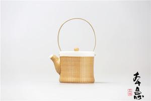 本意渠县刘氏竹编 弦月 手工竹丝扣瓷泡茶烧水
