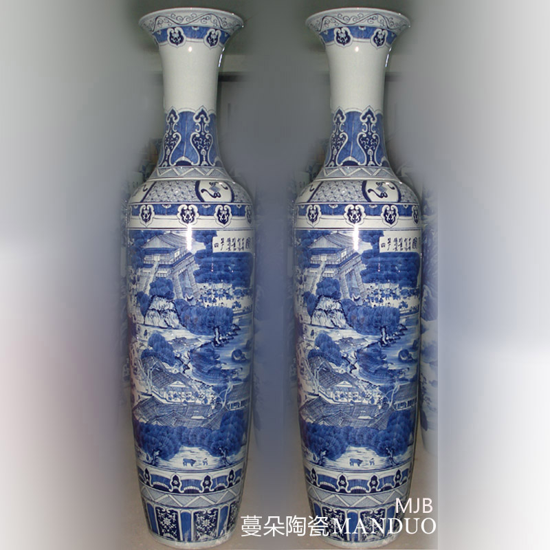 Jingdezhen pure hand draw clear painting porcelain floor 2.2 meters large vase opening taking style gifts