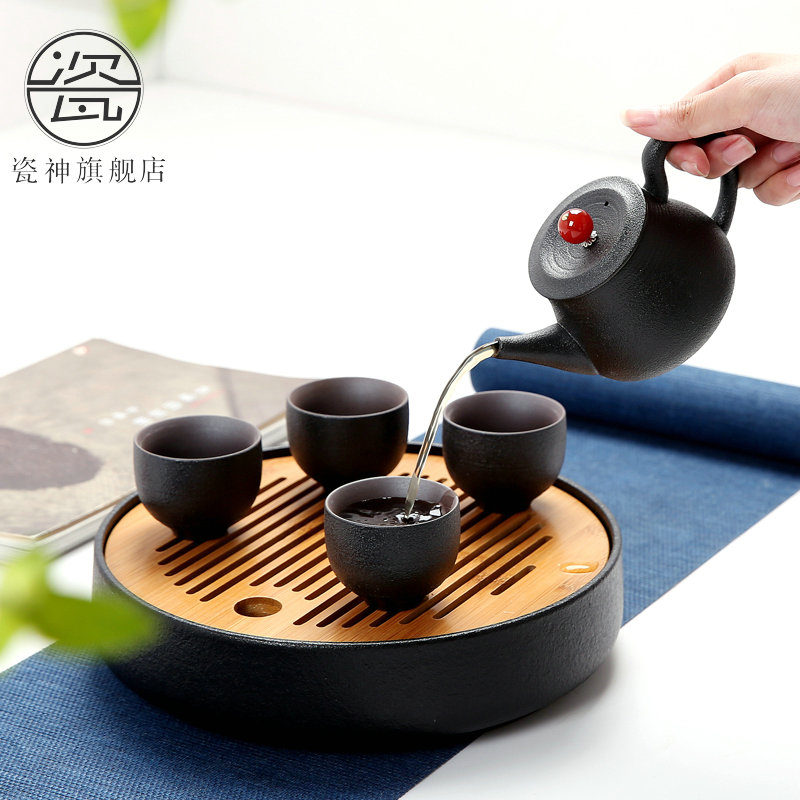 Black pottery porcelain household god zen travel kung fu tea set contracted the whole Taiwan Black some ceramic porcelain tea sets tea tray