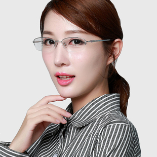 眼镜 近视眼镜框女士半框眼镜架超轻纯钛配成品度数眼镜2667 诗莱尔