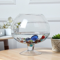Transparent glass fish tank wine glass vase European high foot goldfish bowl round spherical office living room feng shui decoration