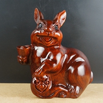 Mahogany crafts wood carving solid wood Ruyi ingot lucky Rabbit zodiac Wooden home desktop ornaments