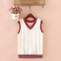  Sweater vest waistcoat female student Korean version of knitted horse clip female spring and autumn wool waistcoat college style outer match female