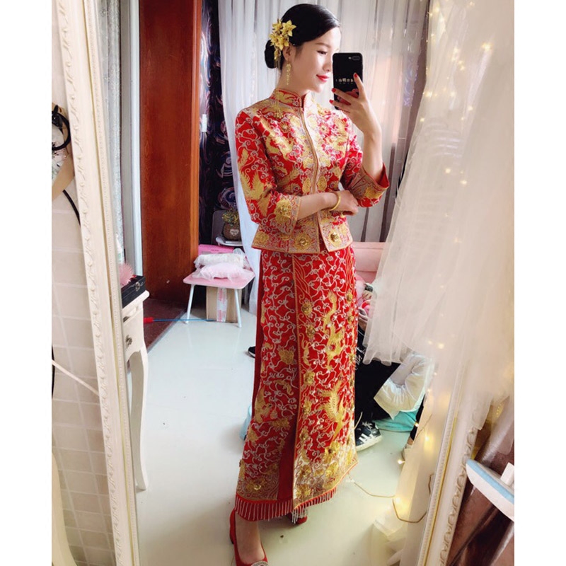 2019 new bridal costume, bridal headdress, chinese wedding hair show, hefu, phoenix crown, xiapu cheongsam accessories