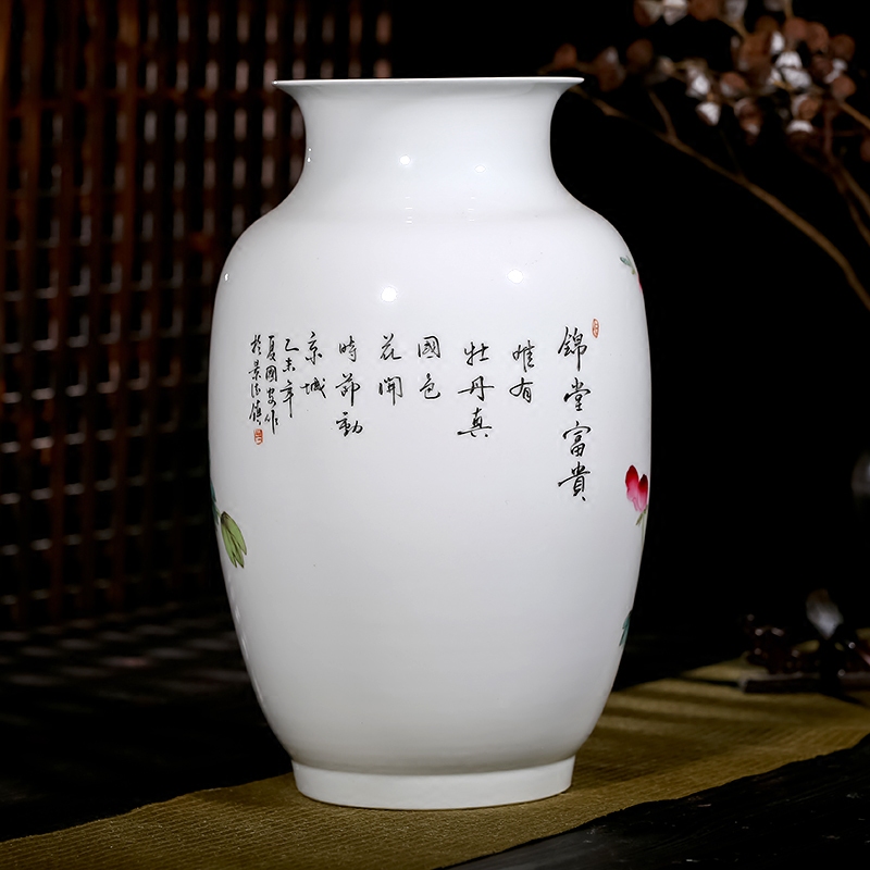 Jingdezhen ceramics Xia Guoan celebrity master hand made peony vases of modern Chinese style household decorative furnishing articles