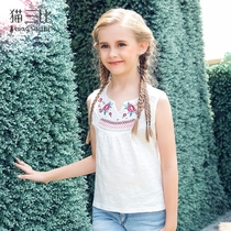Girls thin blouses 2022 Summer New products ethnic wind CUHK Casual T-Shirt Sleeveless Child Embroidered Vest