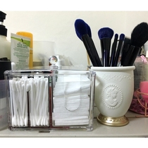 Acrylic transparent cosmetics storage box Cotton swab box Dresser desktop makeup brush bucket storage brush bucket mouth red frame