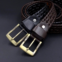 Coco leather casual pin buckle belt Mens wild fashion hand woven pants belt Womens retro belt