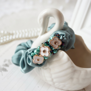 发圈 高档丝绸缎带珍珠小花装饰发圈气质淑女头饰 韩国进口发饰