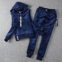 Gold Velvet Suit Woman 2021 New Autumn Winter Sports Suit Plus Suede Thickened Loose two-sided suede two-piece set