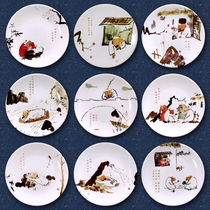 New Chinese Teahouse restaurant creative decoration plate background wall ceramic hanging plate Zen home decoration desktop ornaments