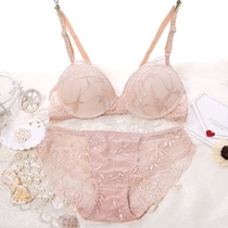 Summer European and American comfort lace sexy suit temptation gathering deep V bra embroidery insert thin ladies underwear