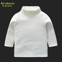 Baby pure cotton plus velvet thickened mens and womens baby white black turtleneck plus velvet bottoming shirt childrens T-shirt winter