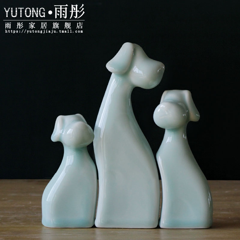 Jingdezhen ceramic dog blue and white living room home furnishing articles desktop small creative interior decoration