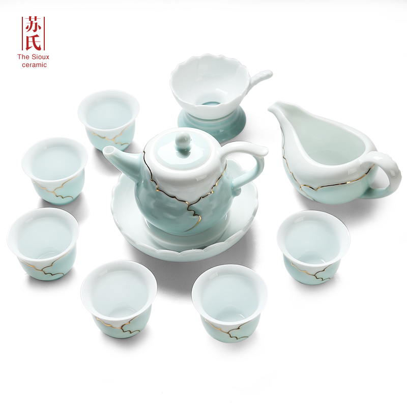 Su ceramic home office of a complete set of tea set kung fu tea teapot teacup tea set gift boxes damage reissue