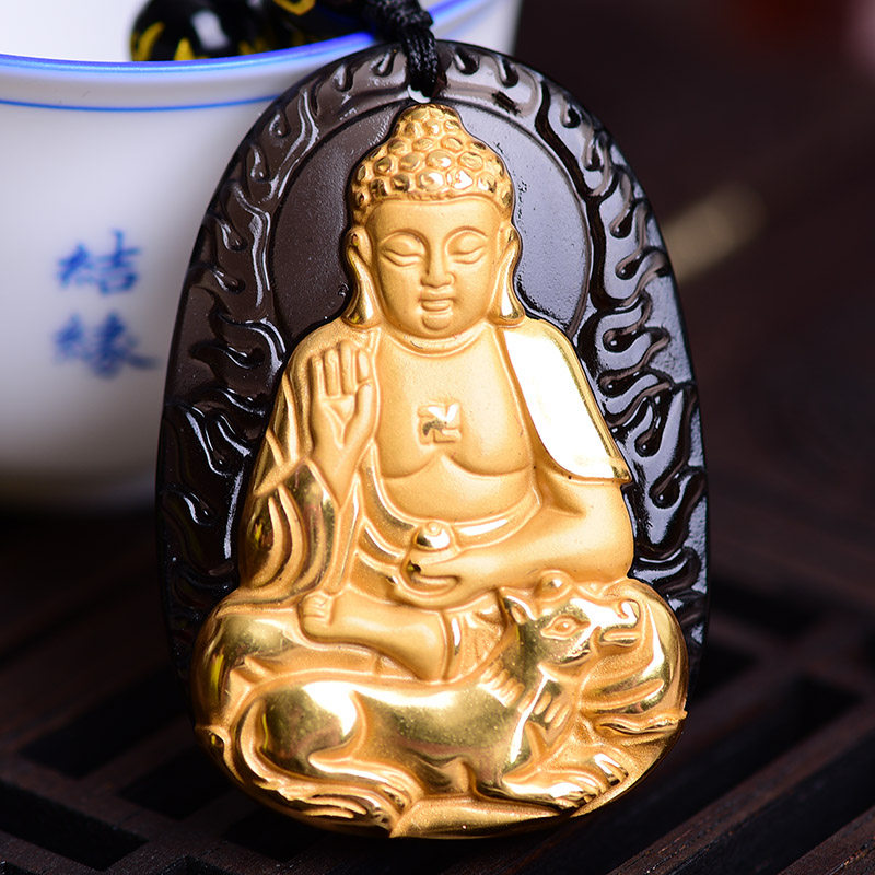 开光属狗人本命佛守护神阿弥陀佛黑曜石吊坠男女款保平安开运项坠