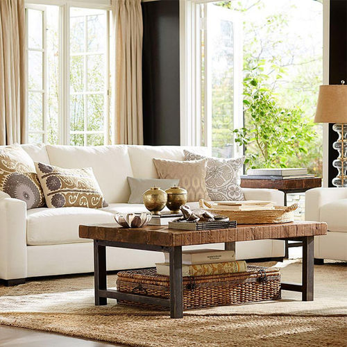 美式乡村茶几复古实木泡茶桌客厅沙发边几长方形简约家用休闲茶桌_7折