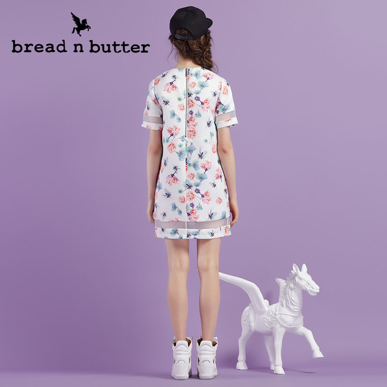 【新品首发】bread n butter面包黄油品牌女装后背拉链短袖连衣裙