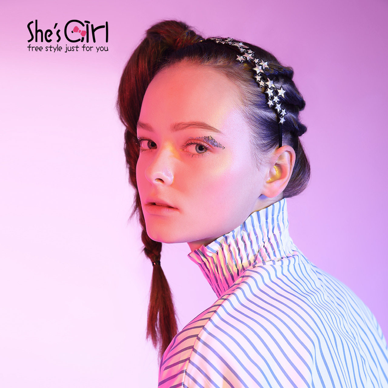 shes girl茜子发饰 暗夜精灵 时尚绣片五角星日韩缠布细发箍头箍