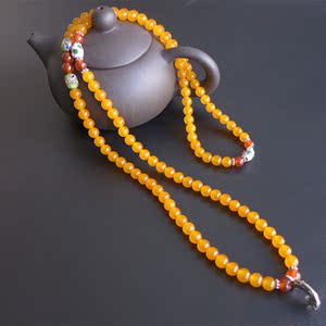 新疆和田戈壁玉黄玉佛珠项链金丝玉佛珠项链1