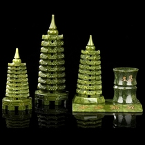 Nanyu nine-story Wenchang Tower ornaments Green jade pen holder pen holder Jade carving pagoda Buddha Pagoda desktop decoration Stupa