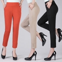 New middle-aged mother ankle-length pants summer elastic high waist straight tube elastic thin color pants 40 middle-aged and elderly womens pants