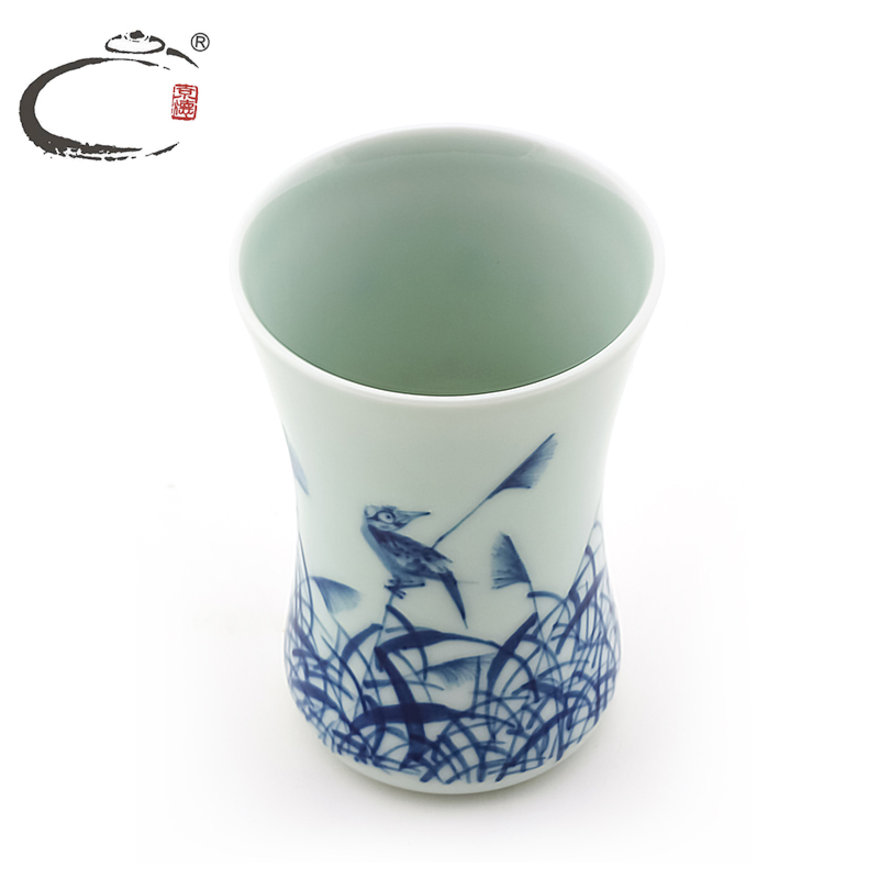 Blue and white bamboo bird and auspicious hand - made teacup jingdezhen craftsmen manually pull embryo sample tea cup bowl master CPU