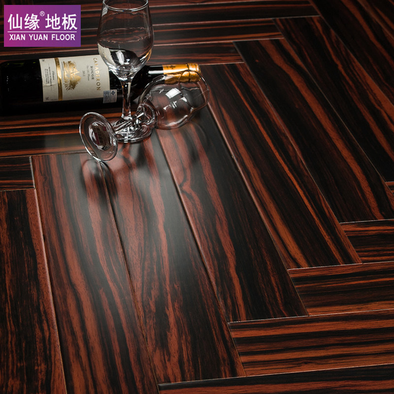 仙缘多层实木复合地板 黑檀木黑色瑰宝实木多层地板 人字拼
