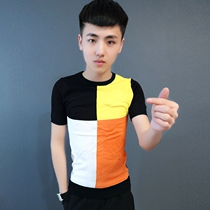 Spirit small group of sashimi T-shirt line clothes round neckline splicing stitch sweatshirt male youth Korean version blouse Fast hand the same half sleeve