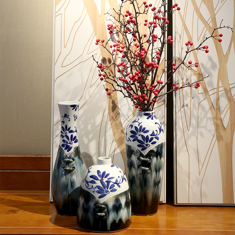 Dry ceramic new Chinese style furnishing articles furnishing articles hand - made landing porcelain vase of blue and white porcelain vase vase creative living room