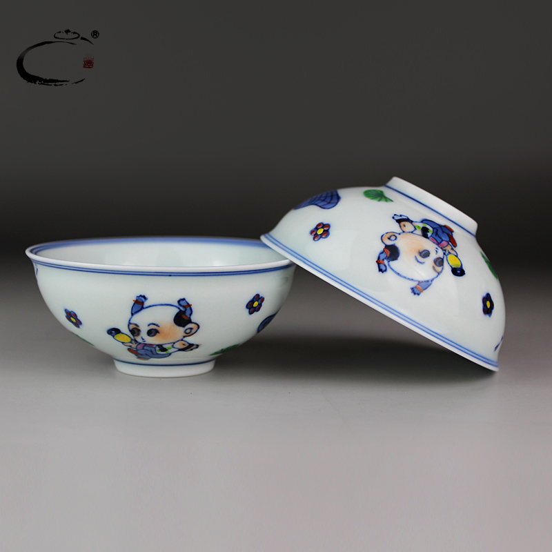 Restoring ancient ways and auspicious jingdezhen bucket color sample tea cup large blue and white porcelain cups kung fu tea set hand - made pairs of children 's use