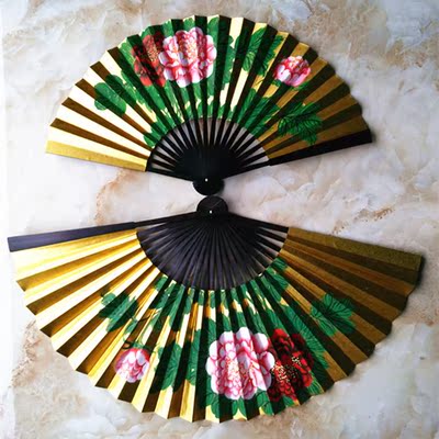 高档折扇手绘金扇子贵妃醉酒戏曲越剧梁祝道具扇京剧舞台金纸扇子