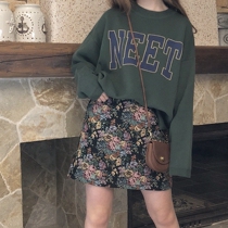 Original letter NEET life is a joke escapism super loose dark green sweater K