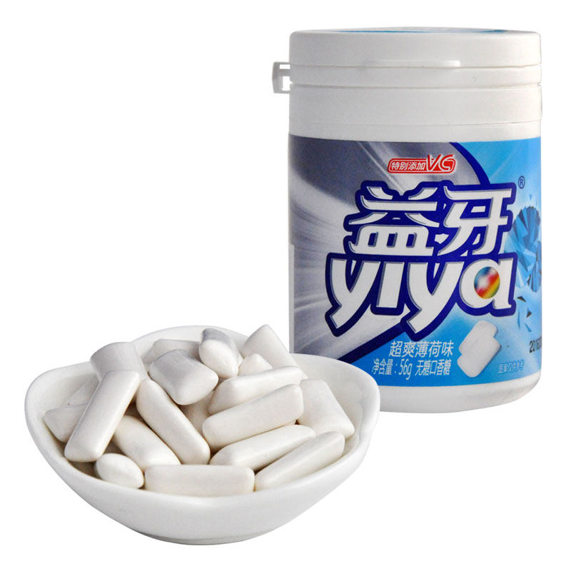 天猫超市雅客益牙无糖口香糖薄荷味56g清新口气糖果零食品