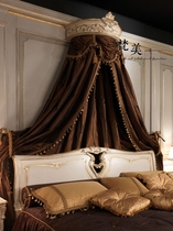 French court bed crown European solid wood carved bed curtain shelf American bedroom Antique gold princess decoration crown