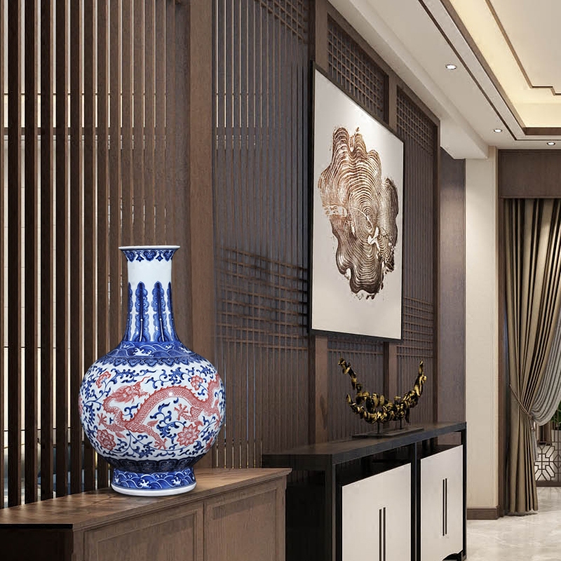 Jingdezhen ceramics vase hand - made antique blue - and - white youligong longfeng bottles of the sitting room of Chinese style household furnishing articles