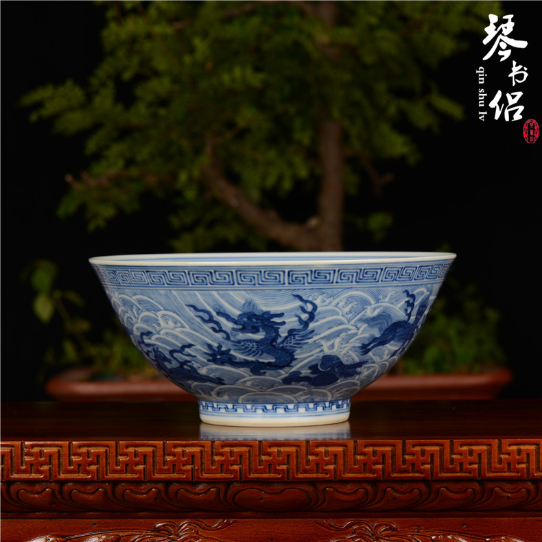 Home furnishing articles pianology picking hand antique art of jingdezhen porcelain vases guangxu up with blue sea, green - splashed bowls