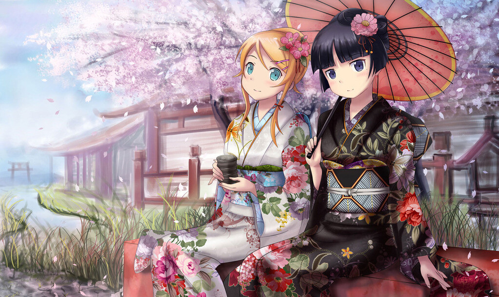 包邮1000/500片木质拼图定制卡通动漫 樱花和服撑伞的美少女