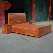 Myanmar rosewood plain box bed 1 meter 8 double mahogany solid wood bed with drawer locker Practical and simple